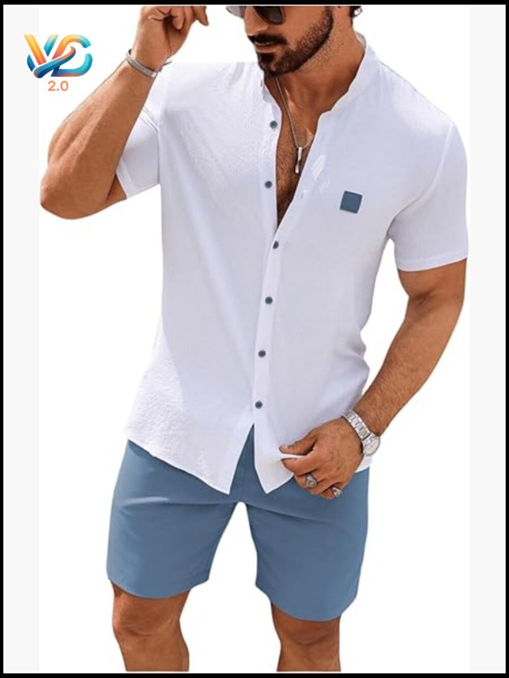 Men's Casual Tracksuit Button Down Shirt & Drawstring Shorts 2 Piece Summer